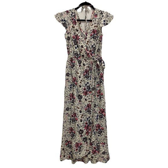 Band of Gypsies Flutter Sleeve Faux Wrap Elastic Waist Maxi Dress
